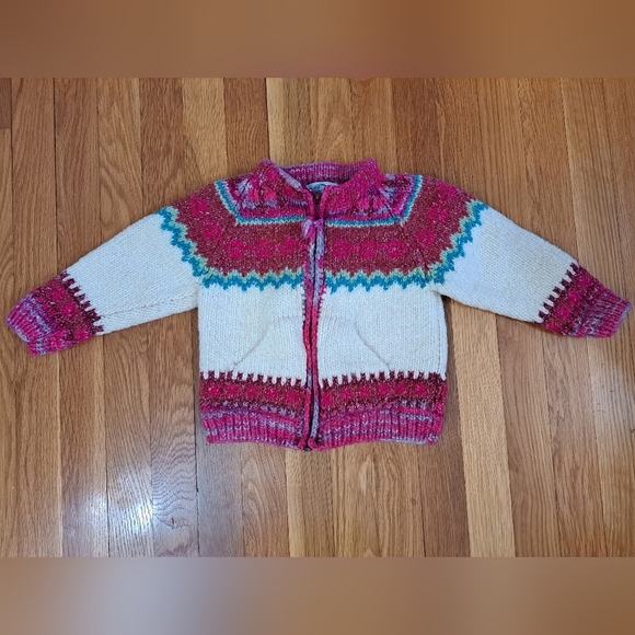 The Sweater Venture Baby Girls Medium 4T Handknit in Ecuador Wool Blend Full Zip - Picture 1 of 13